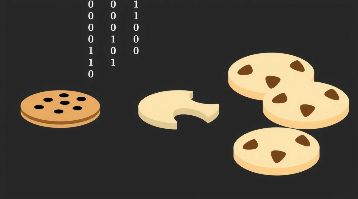 Illustration of various types of cookies, digital and literal, representing data tracking.